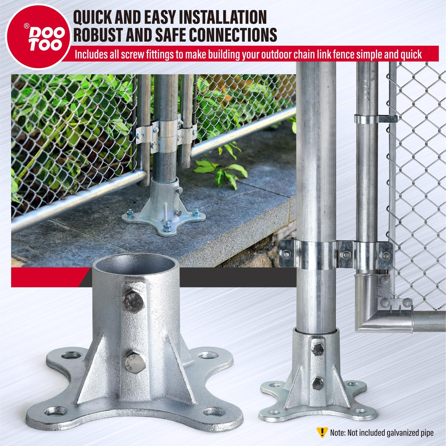 DooToo Chain Link Fence Post Flange - 2 1/2" Heavy Duty Round Post Base Bracket (8-Pack) Fits 2-3/8" Outer Diameter Fence/Mailbox/Flag Posts - Floor Mount Flange Kit