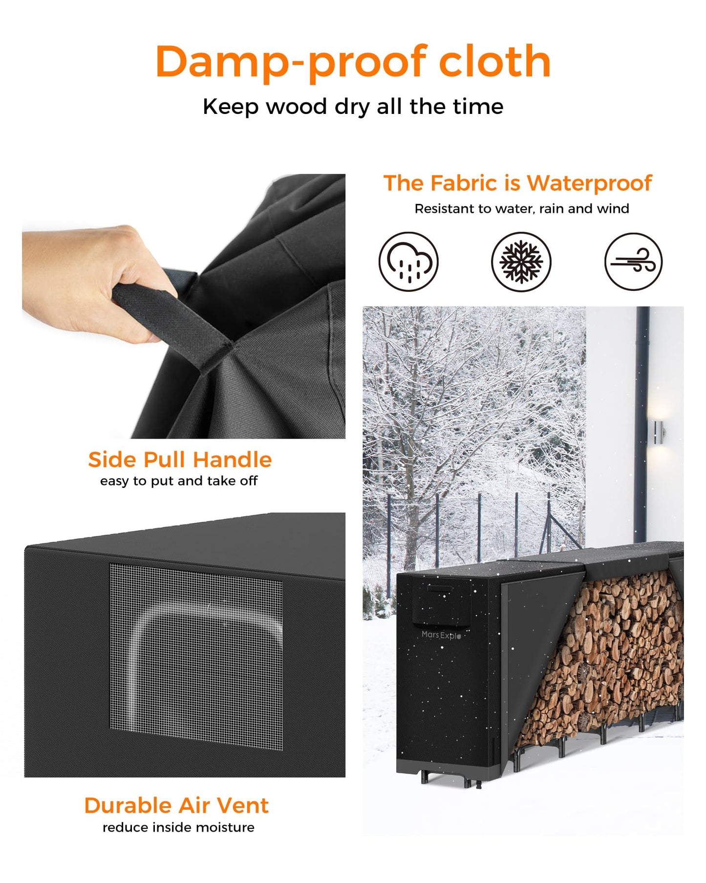 Mars Explo 12ft Firewood Log Rack with Cover Outdoor, Heavy Duty Indoor Outdoor Firewood Storage Log Rack with Cover Combo Set Black