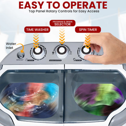 Pyle Portable Washing Machine - Twin Tub 11Lbs Capacity, Compact Mini Laundry Washer (7.7 Lbs) & Spinner (3.3 Lbs) with Timer Control - Perfect for Home, Apartment, Camping, RVs and Dorms (Grey)