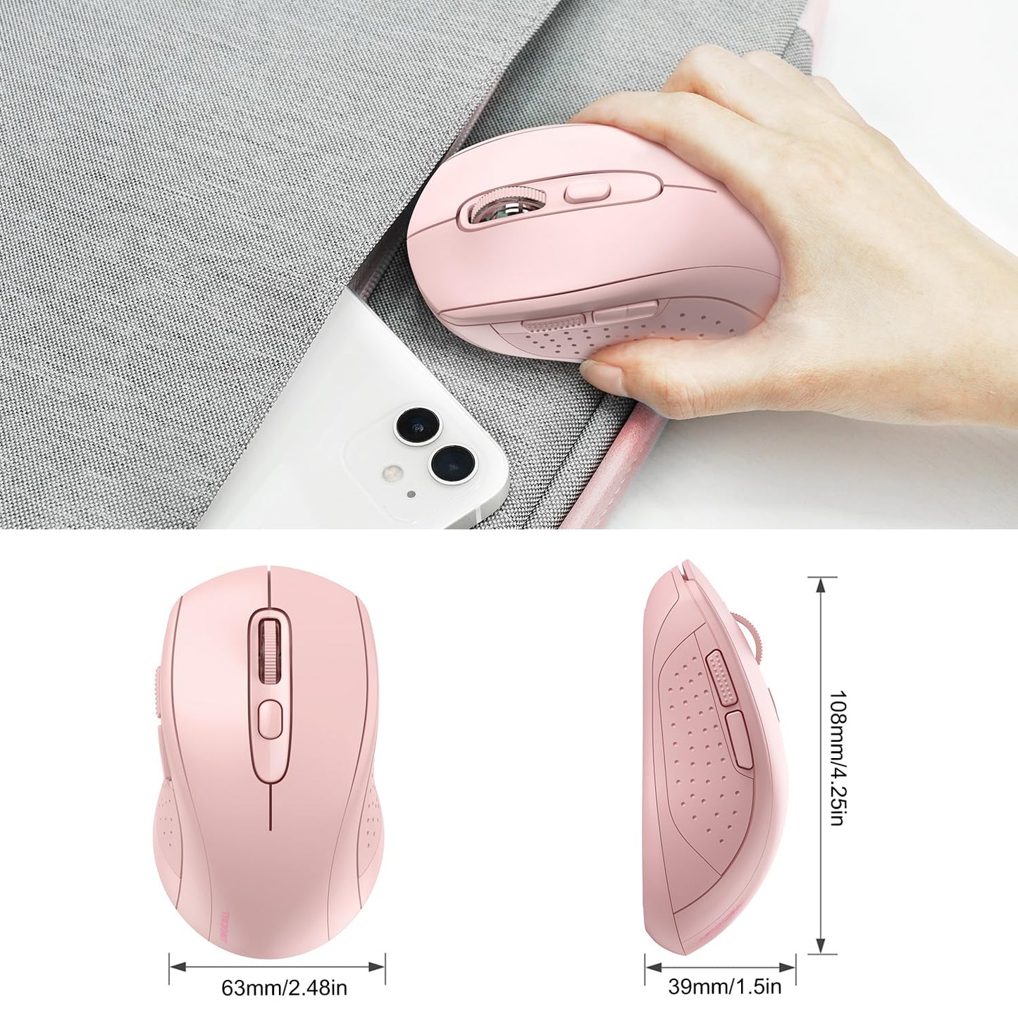 TECKNET Wireless Mouse for Laptop, Silent Bluetooth Mouse(BT5.0 & 2.4G) 4000DPI Adjustable, Computer Portable PC Quiet Mice with USB-A Receiver & 6 Buttons for Mac, 18 Months Battery
