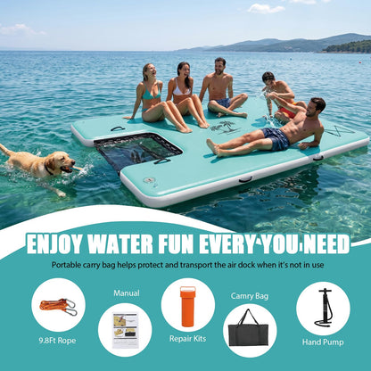 JUSTOOP Inflatable Floating Dock with Water Ramp, Floating Island Raft for Dogs and Adults, Inflatable Dog Float, Multi-Person Air Dock Platform for Lakes, Pools, and Oceans, 5 * 6FT, Teal