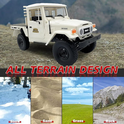 ARRIS WPL C44 1/16 RTF Off-Road RC Crawler 2025 New FJ45 RC Car with 370 Motor 2.4Ghz Remote Control Buggy 4WD RC Pickup Truck with LED Light Hobby Grade Gifts