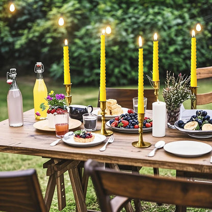 8 Pack 10 Inch Yellow Spiral Taper Candle Set, 7/8 Inch Unscented Driples Candlesticks for Home Decoration, 6-7 Hours Burn