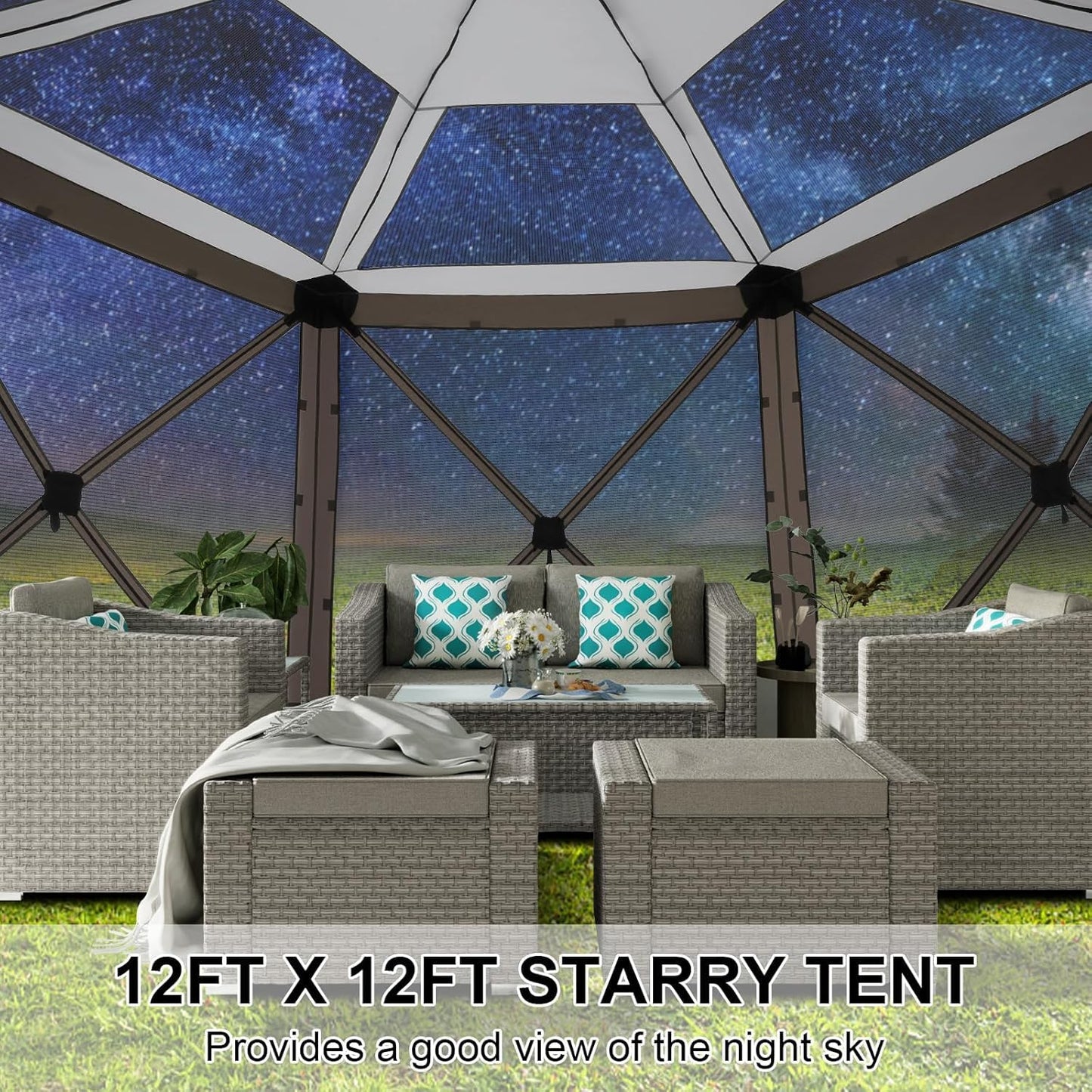 COBIZI 12x12FT Pop Up Gazebo Screen Tent Screen House for Camping, Screen Room with Mosquito Netting, Hub Tent Instant Screened Canopy with Carrying Bag and Ground Stakes, Brown