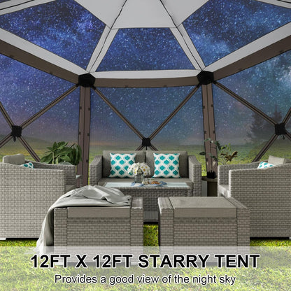 COBIZI 12x12FT Pop Up Gazebo Screen Tent Screen House for Camping, Screen Room with Mosquito Netting, Hub Tent Instant Screened Canopy with Carrying Bag and Ground Stakes, Brown