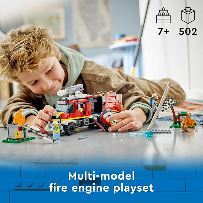 LEGO City Fire Command Truck Building Set - Fire Truck Toy with Land &amp Air Drones for Boys &amp Girls Ages 7+ - Kids Pretend Play Toy with 3 Minifigures - Gift Ideas for Birthdays - 60374