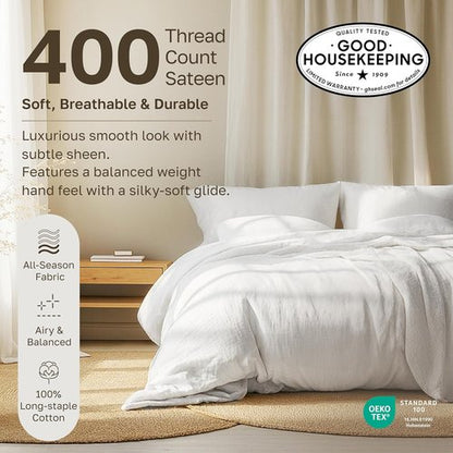 California Design Den Twin Sheet Set - 100% Soft Cotton, 400 Thread Count, Silky Smooth Sateen, Striped White