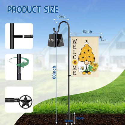 Ottsuls Heavy-Duty Garden Flag Stand - 60-Inch Sturdy Shepherd Hook for 28"x40" Flags
