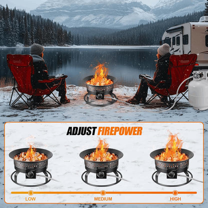 GasBRUH Outdoor Portable Propane Fire Pit, 19-Inch,60,000 BTU with Cover&Carry Kit,Camping Propane Fire Pits,Gas Firebowl,Portable Gas Fire Pit for Outside Patio,Backyard,Camping,RV,Deck,Tailgating