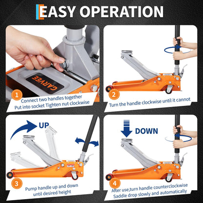 3 Ton (6,000 Lb) Low Profile Hydraulic Racing Floor Jack with Dual Piston Quick Lift Pump Heavy Duty Steel Lifting Range 2.95 to 16.54 Inch for Car SUV Truck Garage,28.0 * 14.2 * 3.0 Inch,Orange