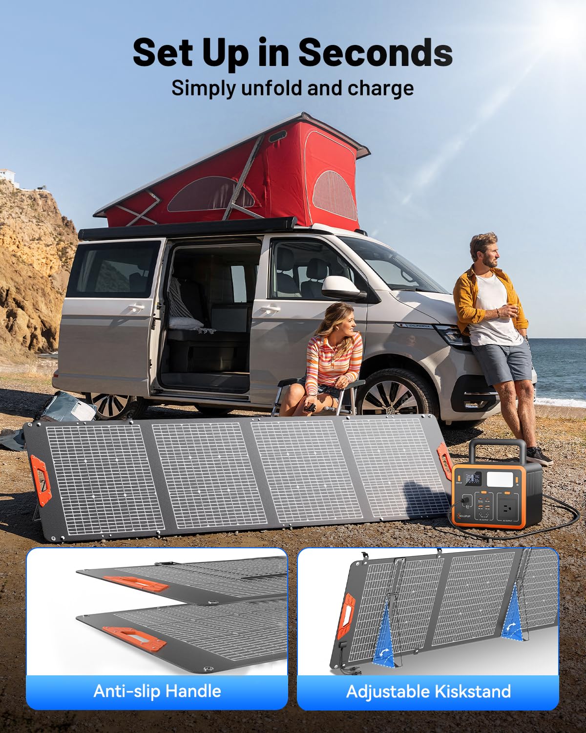 SOLUPUP 200W Portable Solar Panel – 24% High Efficiency Bifacial Solar Panel with MC4 Output, IP65 Waterproof Foldable Solar Charger with Kickstand for Power Station RV Camping Off-Grid and Blackouts