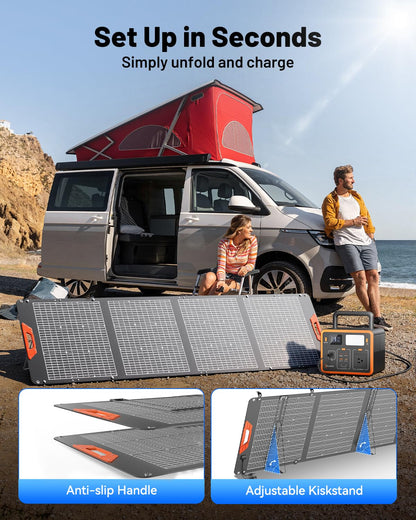 SOLUPUP 200W Portable Solar Panel – 24% High Efficiency Bifacial Solar Panel with MC4 Output, IP65 Waterproof Foldable Solar Charger with Kickstand for Power Station RV Camping Off-Grid and Blackouts