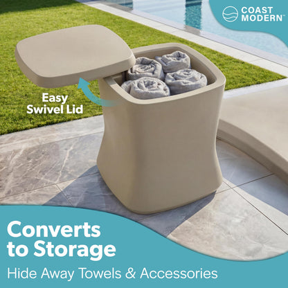 Coast Modern Outdoor Side Table Cooler - 2 in 1 Patio Decor Storage Table & Ice Chest - 25 QT - Sand