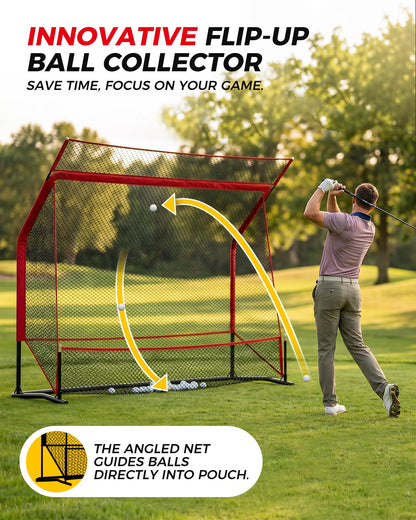 Golf Practice Net Set 10x7.5FT, Heavy Duty Golf Hitting Net for Backyard & Indoor Training, Golf Swing Practice Net with Ball Return System, Extended Top Barrier, Target Cloth & Carry Bag.
