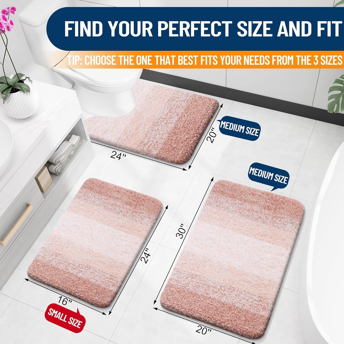 OLANLY Bathroom Runner Rug - Extra Soft Microfiber Mat with Rubber Backing | Quick Dry, Washable, 47x17 Inches, Peach