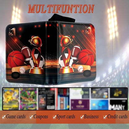 Sports Card Binder 900 Pockets Trading Card Binder with 50 Sleeves Fits 900 Sport Cards Sports Card Holder Binder with Zipper Soccer Football Baseball Basketball Hockey Card Gifts Collection Storage