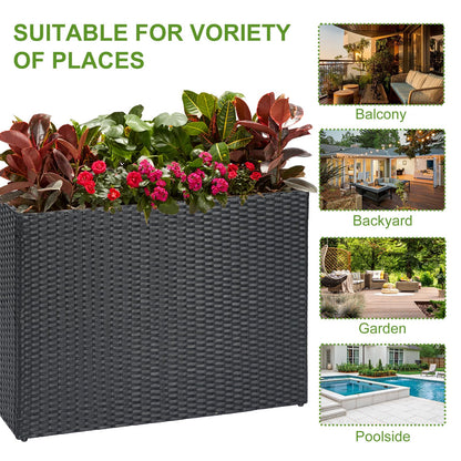 LEWIS&WAYNE Large Rectangular Block Planter Box Handmade Wicker Tall Planters for Outdoor Plants with Removable Liners Modern Planter for Indoor Outdoor Patio Deck - Black, 38''x11''x30''