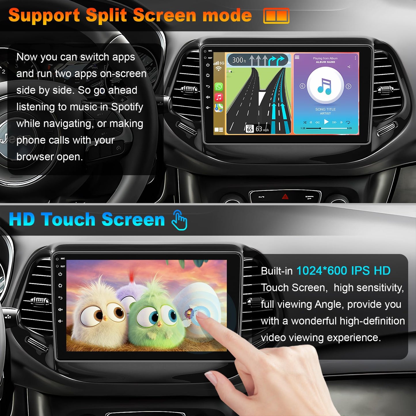 4G+64G Bluetooth Car Radio for Jeep Compass 2017-2020, 10 inch 5GWi-Fi 1280 * 800HD 32EQ Touch Screen Stereo with CarPlay Android Auto SWC +Backup Camera, GPS Navigation