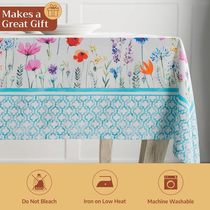 Maison d' Hermine Table Cloth Rectangle Table 100% Cotton 60 x 108 Inches Tablecloth Reusable Decorative for Dining Kitchen Farmhouse Home Gifts for Mothers Day Spring Summer - Flower in The Field