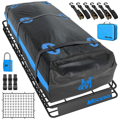 Mockins 84"x39"x6" XL Extendable Roof Rack Cargo Carrier & 35 CuFt Waterproof Cargo Bag for Top of Car | 3 Length Sizes: 40", 63", 84" Luggage Rack for SUV Car & Truck with Roof Basket Accessories