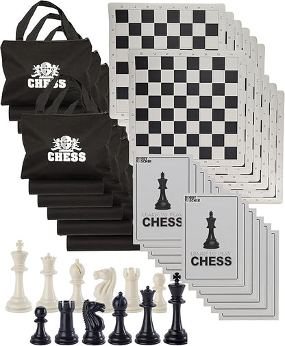 WE Games Best Value Tournament Chess Set - Includes 34 Chess Pieces Roll Up Vinyl Chess Board Chess Pieces Chess Bag and Equalizer Dice Travel Chess Sets for Adults
