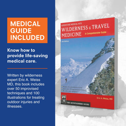 Adventure Medical Kits Mountain Series Medical Kit - Mountaineer - Emergency Medical First Aid Kit - For 28 People for 10 Days - Comes with QuikClot Gauze, Tourniquet, Guide Book & More - 218 Pieces