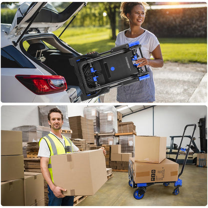 2-in-1Hand Truck Dolly Foldable with Folding Basket, 330LB Folding Hand Truck Heavy Duty Carrying, Combination of 4 Wheels and 2 Wheels Convertible Dolly Cart with Retractable Handle Dolly for Moving