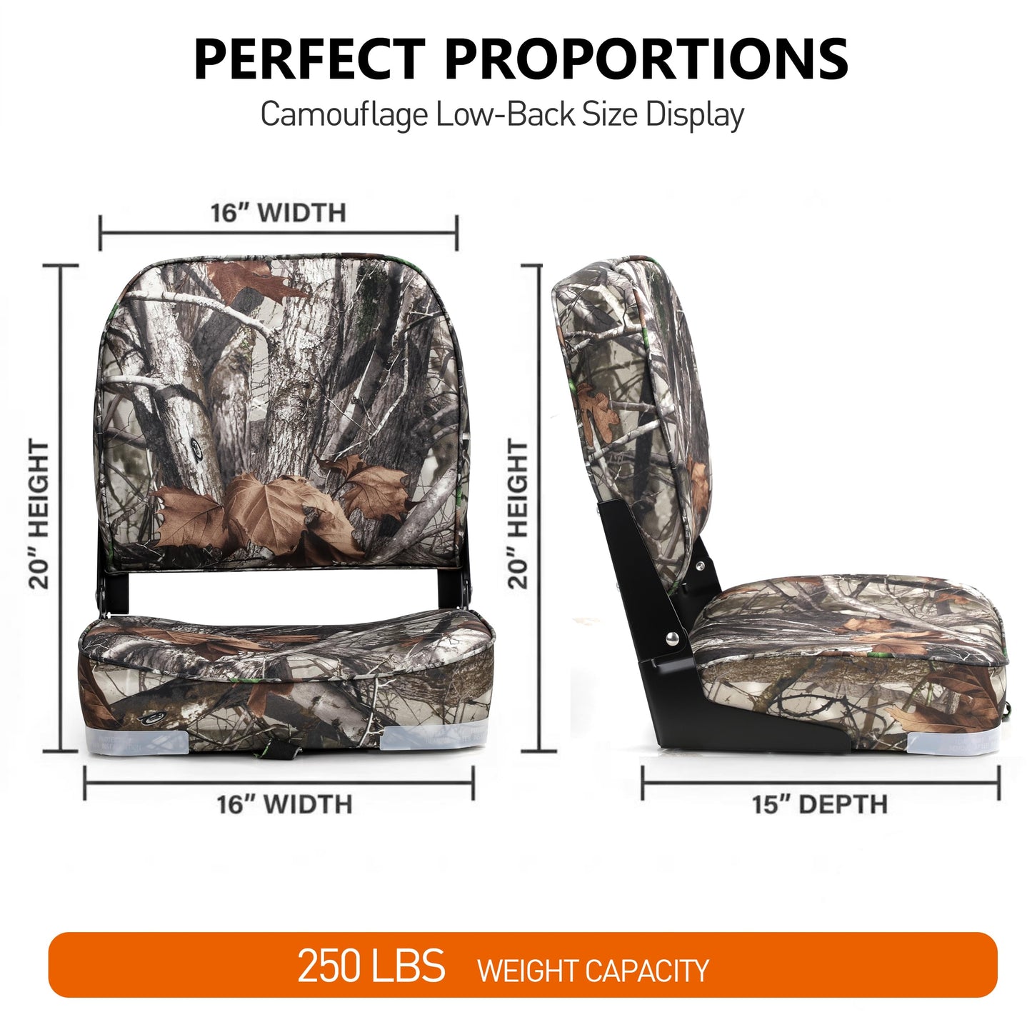 NORTHCAPTAIN Deluxe Low Back Folding Boat Chair Fishing Boat Seats 2 Pack - Premium Bass/Jon/Pontoon Boat Chairs,4 Mounting Screws Included,Camo