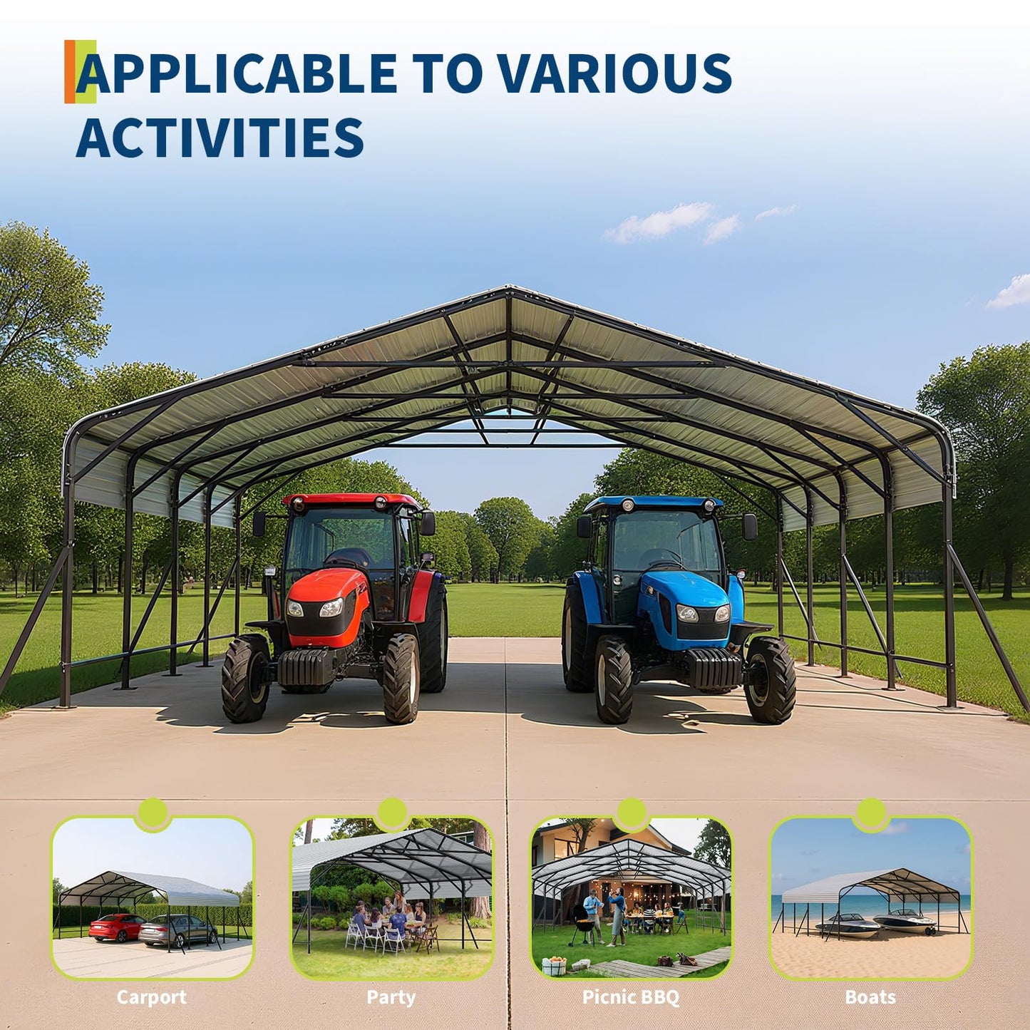 GarveeLife Metal Carport, Oversized Metal Garage with Steel Frame for All Weather, Heavy Duty Carports for Car, Boats and Tractor, 20x20x9FT