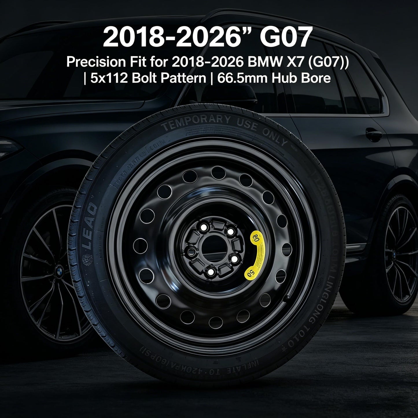 Spare Tire Kit Compatible with 2018-2026 BMW X7 (G07),155/80R19 Spare Wheel on 19x4 Rim | 28.7" Rolling Diameter | Includes Car Jack Kit & Tire Carrying Case (Except for M Sport, M Power models)