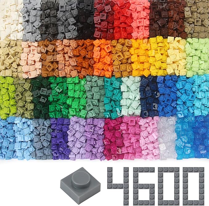 Feleph Basic 4600 Pieces Plate 1x1 Studs 46 Colors Parts Building Play Blocks Set Toy Classic Basic Bricks Compatible with 3024