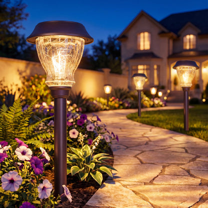 XMCOSY+ Solar Pathway Lights Outdoor, 8 Pack Decorative Crackled Glass Garden Lights, Soft Warm White Glow, Auto On/Off Waterproof Landscape Lighting for Yard Walkway Patio