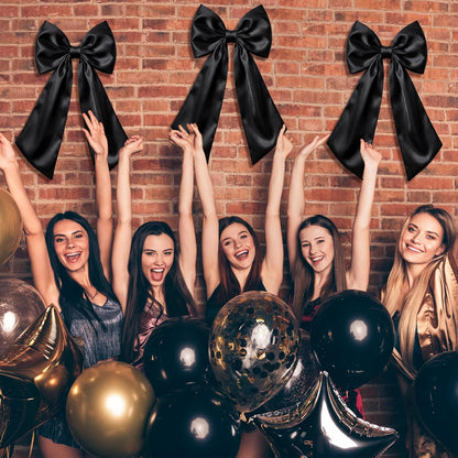Suncalla Large Satin Bow Decorations - 3 Pcs 2 FT for Weddings, Parties & Home Decor | Black