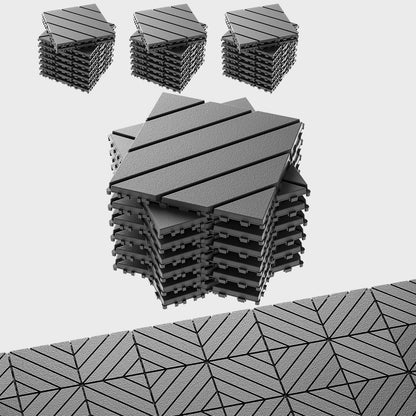 EchoDeck Interlocking Deck Tiles,44 Pack Patio Tiles Outdoor Interlocking All Weather,Patio Deck Tiles,12"x12",Diagonal,Sturdy Base,Highly Durable,Stylish,Non-Slip,Faster-Drying,Efficient,Dark Grey