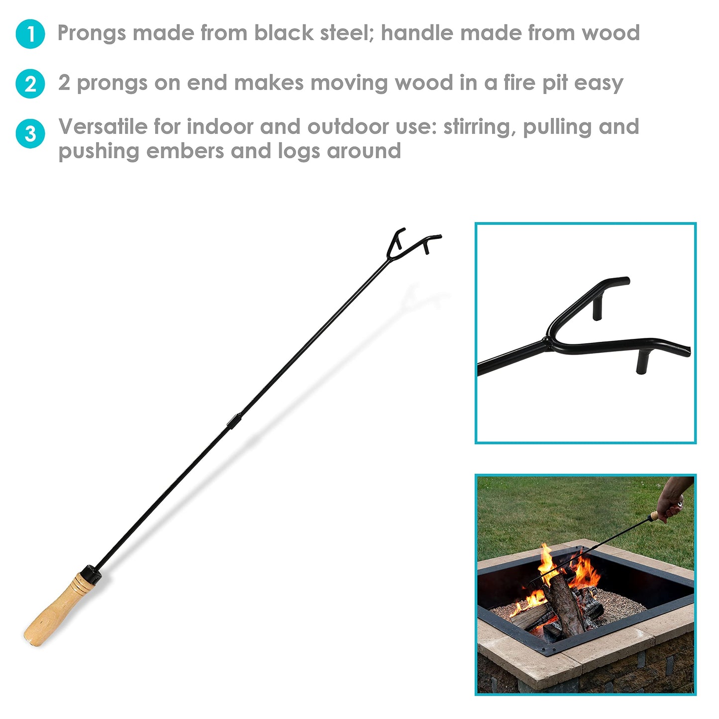 Sunnydaze Firewood Log Rack with Cover and Fire Poker - Indoor or Outdoor Use - Heavy-Duty Metal Fire Accessories