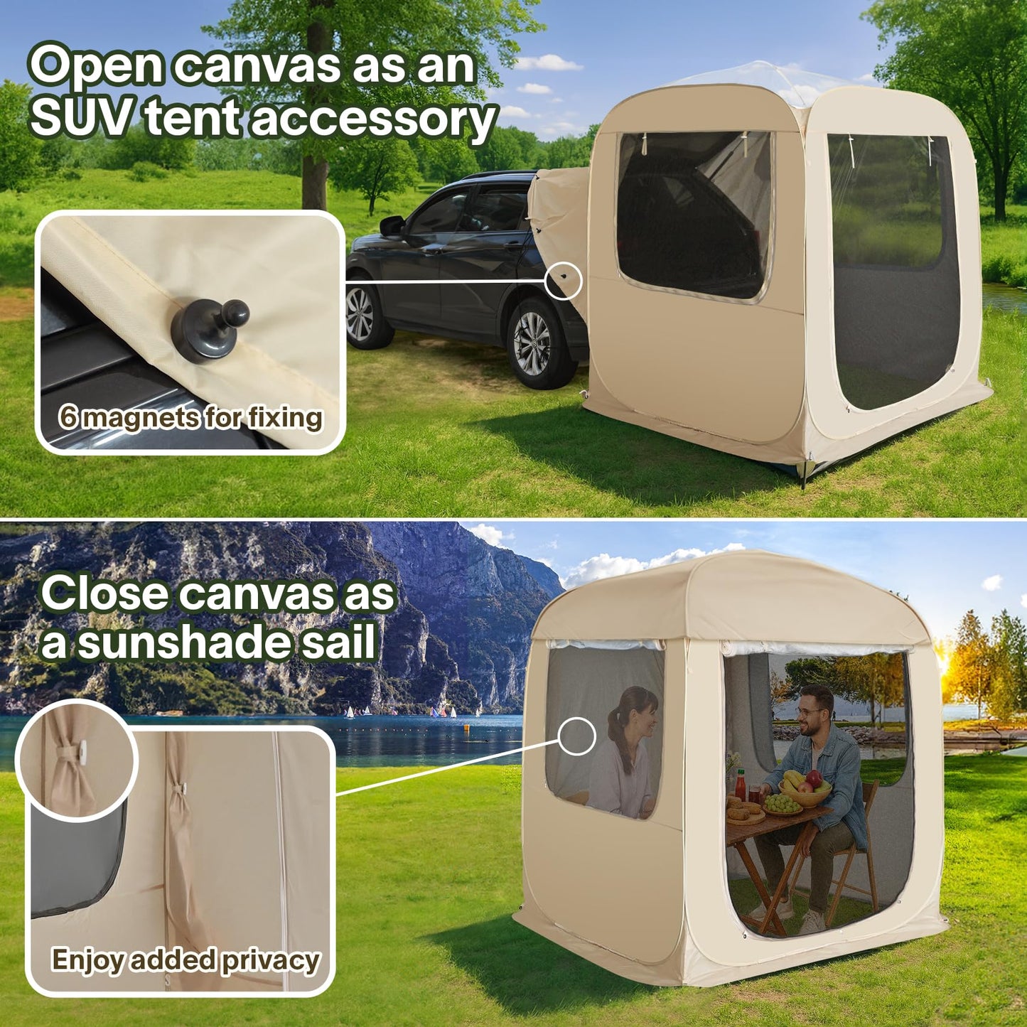 Alvantor® Pop Up Screen House, 4 in 1 Outdoor Camping Tent,6'x6'Screen Room with Mosquito Netting &Waterproof PVC, PVC Clear Top SUV Tent with Carry Bag, Instant UV Resistant Sun Shelter