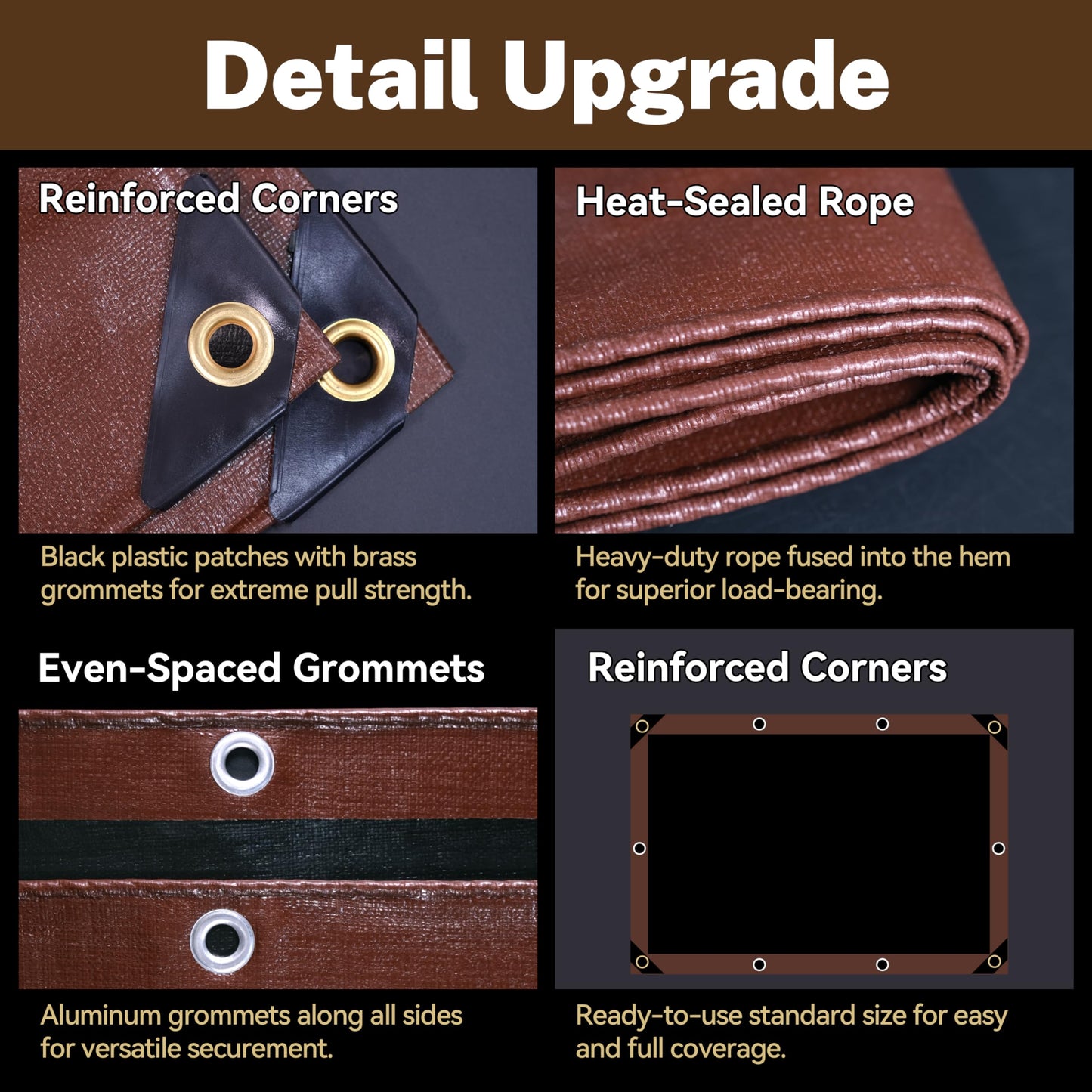 Tarp 20x40ft Heavy Duty Waterproof 16 Mil Tarps,UV-Resistant,Tear-Proof,Black&Brown Multipurpose Tarps,for Outdoor Pool,Camping,Tent,Roof,Garden,Etc -by MVPNET