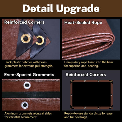 Tarp 30x40ft Heavy Duty Waterproof 16 Mil Tarps,UV-Resistant,Tear-Proof,Black&Brown Multipurpose Tarps,for Outdoor Pool,Camping,Tent,Roof,Garden,Etc -by MVPNET