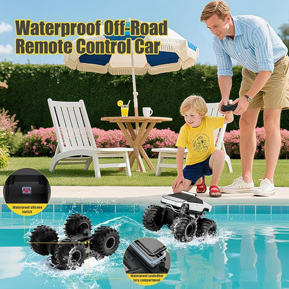 Remote Control Car 1:18 Amphibious RC Cars 4WD All Terrain Off-Road Pickup 2.4GHz Waterproof Cyber Truck 360° Rotatable Monster Truck Toys for Boys Christmas Birthday Gifts Age 6 7 8 9 10-13+