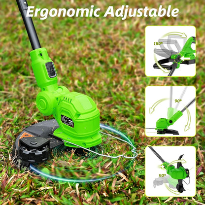 SUNCHERS 20V Cordless String Trimmer - 12-Inch Lawn Edger with Auto Line Feed & 2 Batteries | Green