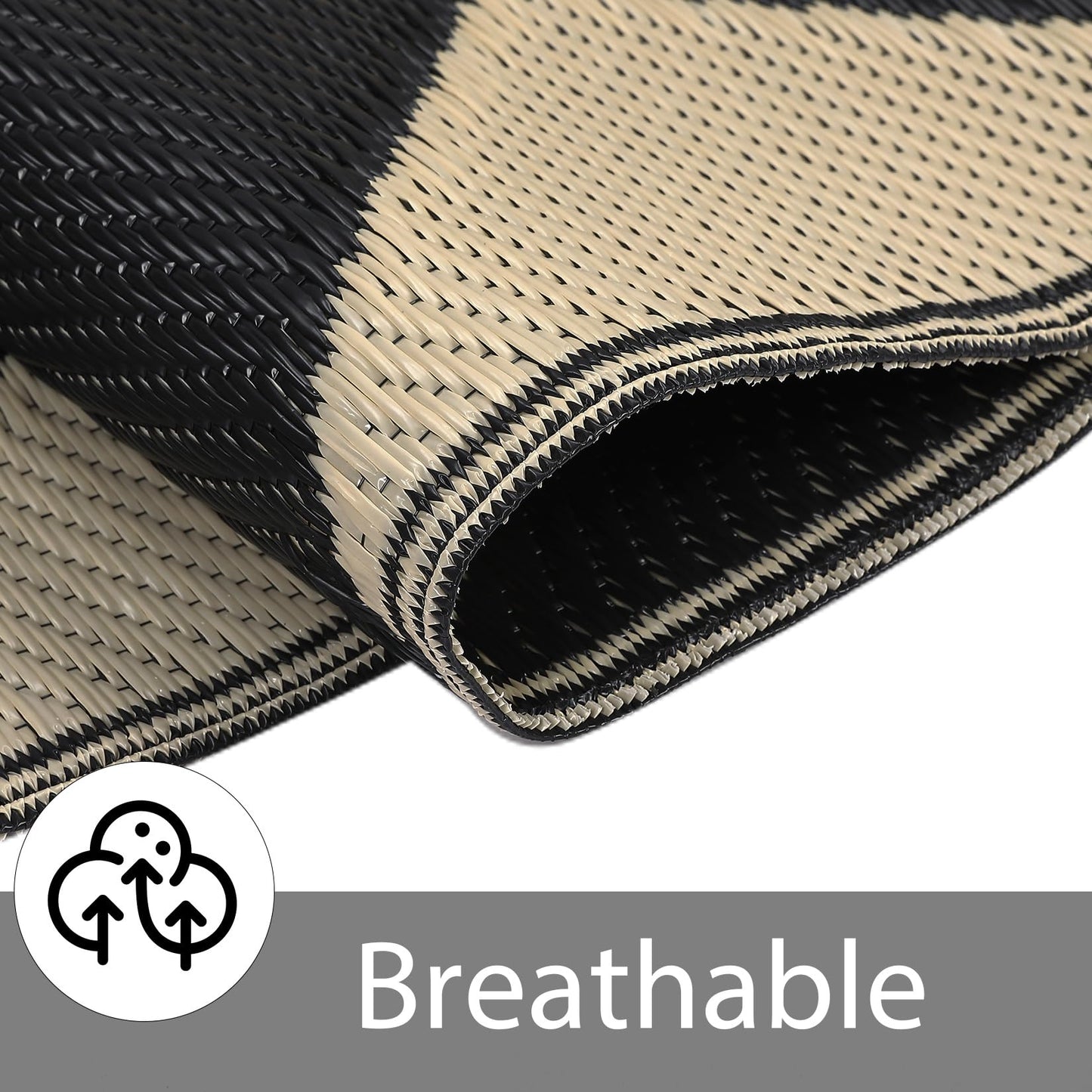 GarveeLife 10x14 Outdoor Rug for Patio Reversible, Plastic Straw Rug Waterproof Camping Rug Portable, Foldable Lightweight Mat for RV, Patio, Backyard, Deck, Picnic, Beach (Black/Offee)