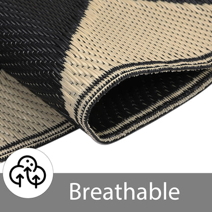 GarveeLife 10x14 Outdoor Rug for Patio Reversible, Plastic Straw Rug Waterproof Camping Rug Portable, Foldable Lightweight Mat for RV, Patio, Backyard, Deck, Picnic, Beach (Black/Offee)