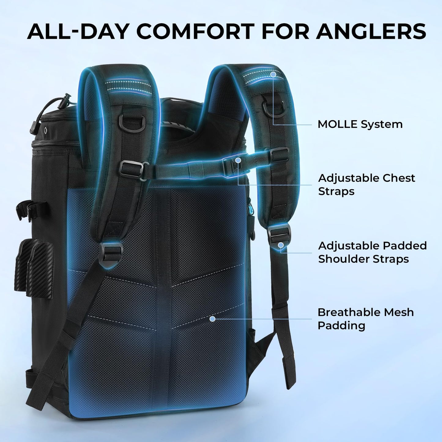 Calamus GearMaster Tackle Backpack with Bait Binder, Large Lightweight Water-Resistant Fishing Bag, Rod Holders, Food Storage