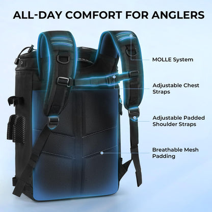 Calamus GearMaster Tackle Backpack with Bait Binder, Large Lightweight Water-Resistant Fishing Bag, Rod Holders, Food Storage