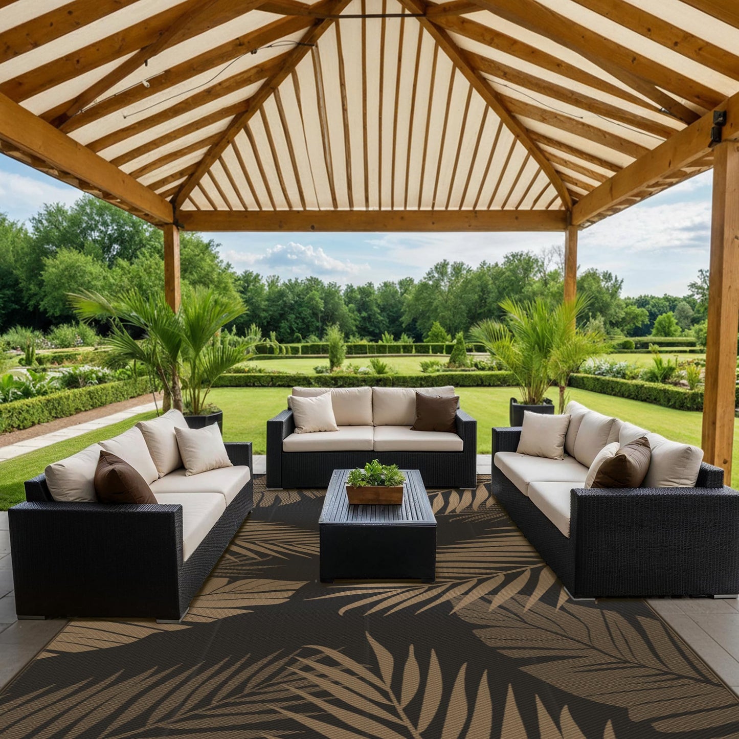 sarben Outdoor Rug 10' x 20' Waterproof for Patios Clearance, Reversible Plastic Straw Indoor Outdoor Rug for RV, Picnic, Backyard, Deck, Balcony, Porch, Beach, Black and Brown