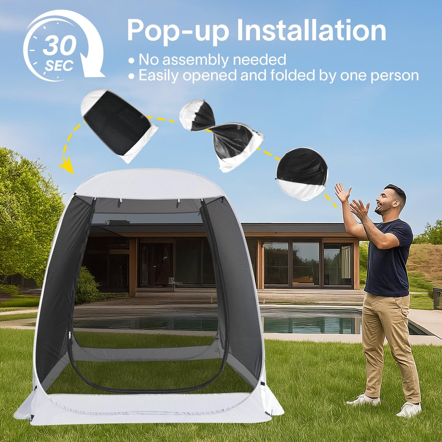 Alvantor 6'x 6' Pop Up Screen House Tent, Instant Outdoor Gazebo with Mosquito Netting & UPF 50+ Sun Protection, Portable Canopy Shelter for Patio, Backyard, Camping (Fits 2-3 Adults),Gray