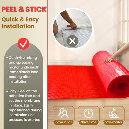 Self-Adhesive Peel and Stick Uncoupling Membrane Roll YeloDeer, Heating Floor Waterproofing Underlayment and Crack Prevention Membrane 108 Sq. Ft.