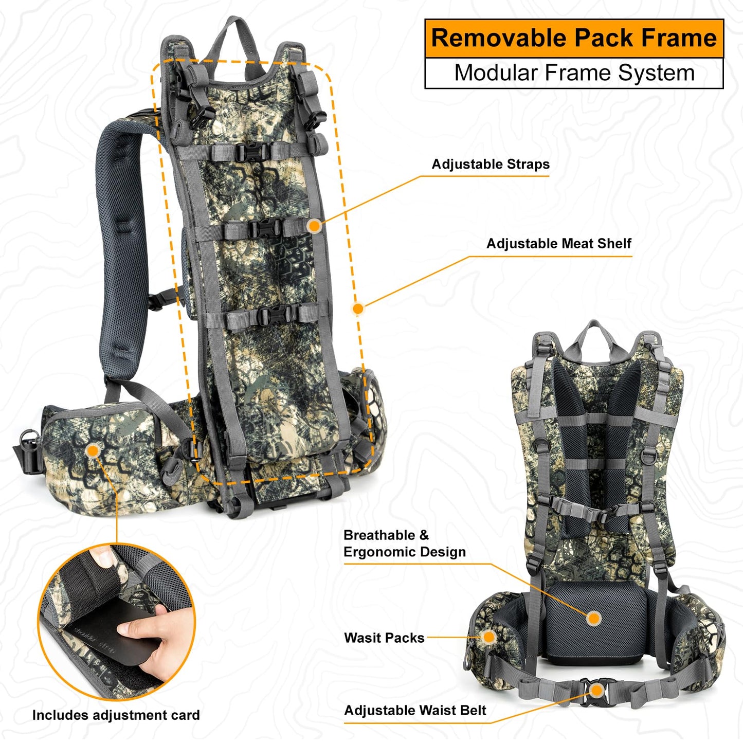 MOXULE Pro 5000 Camo Frame Backpack - Meat Hauler Pack with Rain Cover for Outdoor