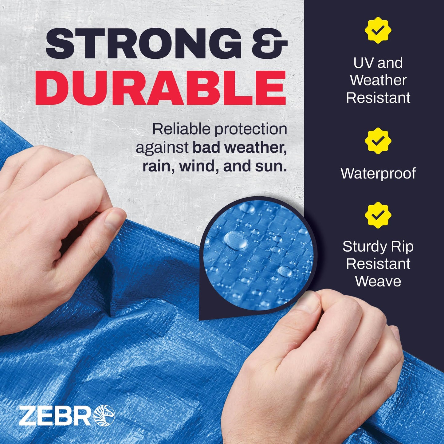 30' x 60' Blue Tarp with Grommets Reinforced - 5 Mil Thick - Durable UV Resistant Plastic Tarps Waterproof - Large Tarpaulin Cover for Outdoor Camping Over/Under Tent Tarp RV Roof Rain - Zebro