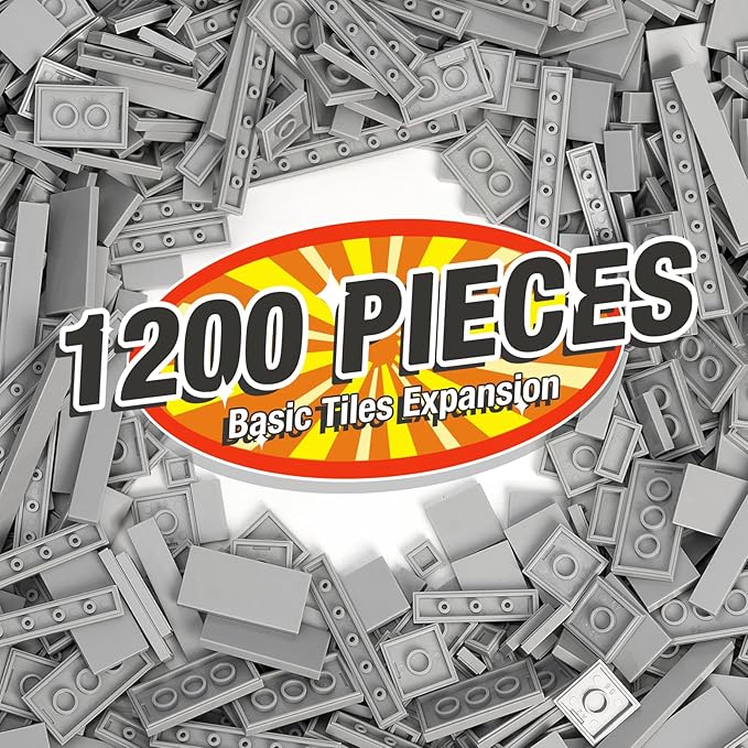 Classic Moc 9 Sizes Expansion Set - 1200 Flat Pieces Compatible with Lego Light Grey